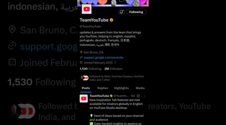 Youtube official page on twitter to get help and support.